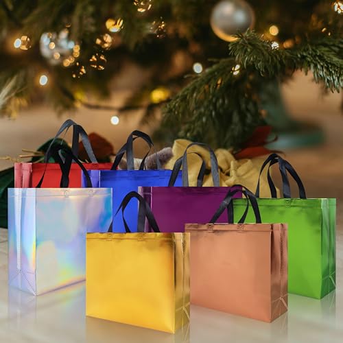 Glossy Gift Bags Sets. 12.6 x 4.7 x 11 In Non-woven Reusable Party Bags with Sturdy Base. Mixcolor Goodie Bags Bulk for Birthdays. Weddings. Easter. Holiday. Party- 7 Colors